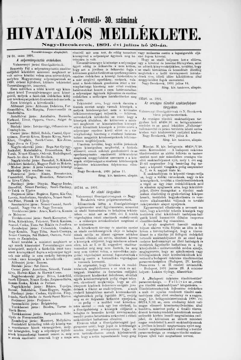 A Totontál  hivatalos melléklete, 4. évf. 1891. július 26. 30. sz.