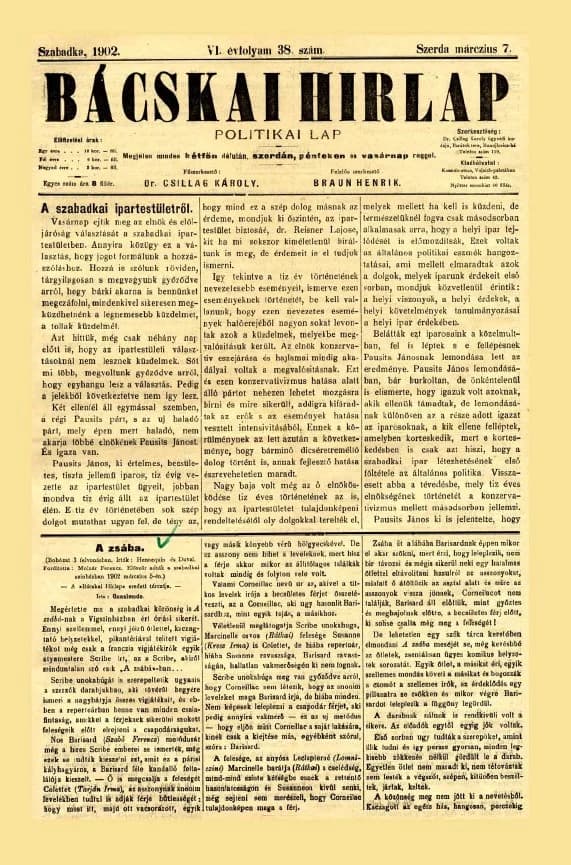 Bácskai Hirlap, 6. évf. 1902. március 7. 38. sz.