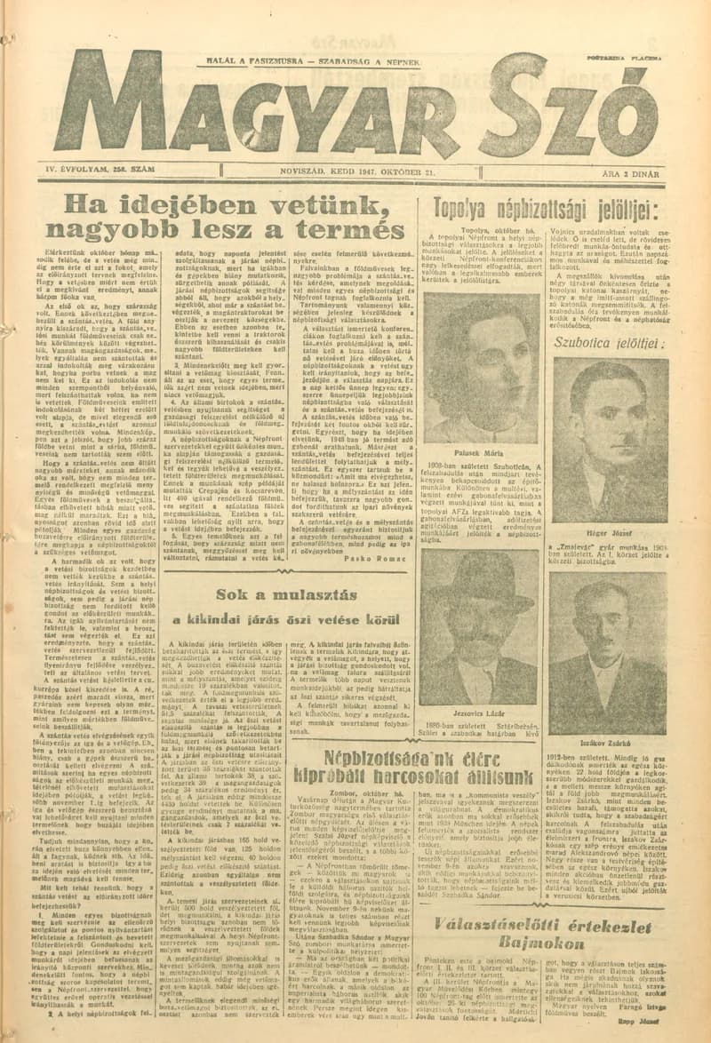 Magyar Szó, 4. évf. 1947. október 21. 258. sz. 1–6. oldal
