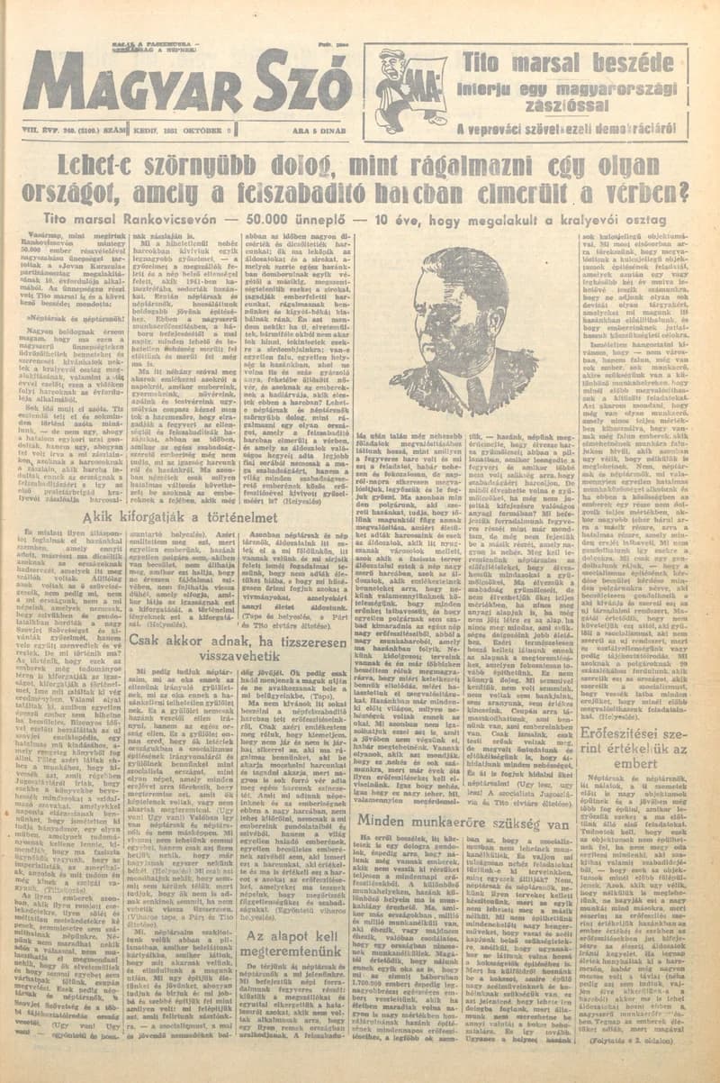 Magyar Szó, 8. évf. 1951. október 9. 240. sz. 1–6. oldal