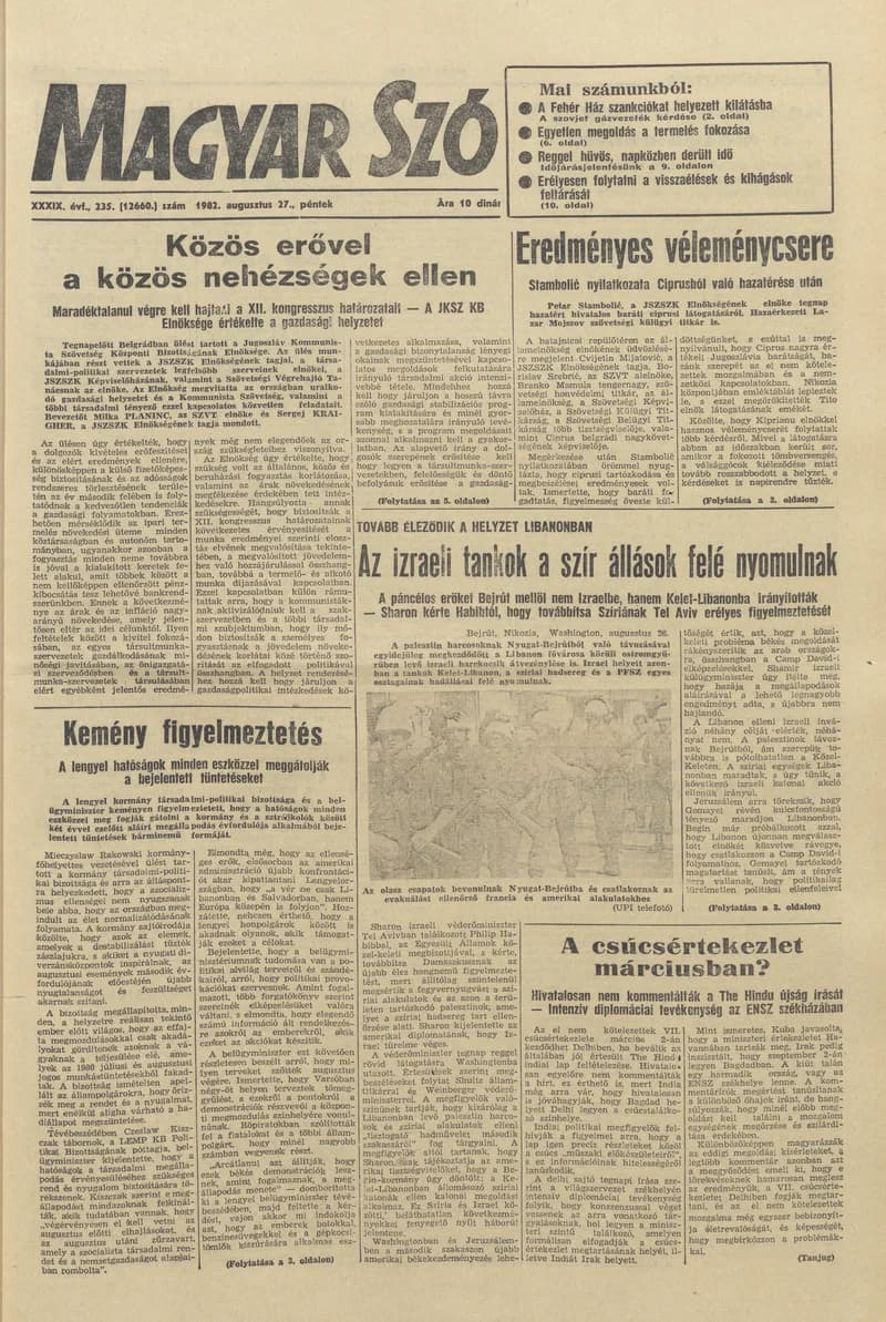 Magyar Szó, 39. évf. 1982. augusztus 27. 235. sz. 1–20. oldal