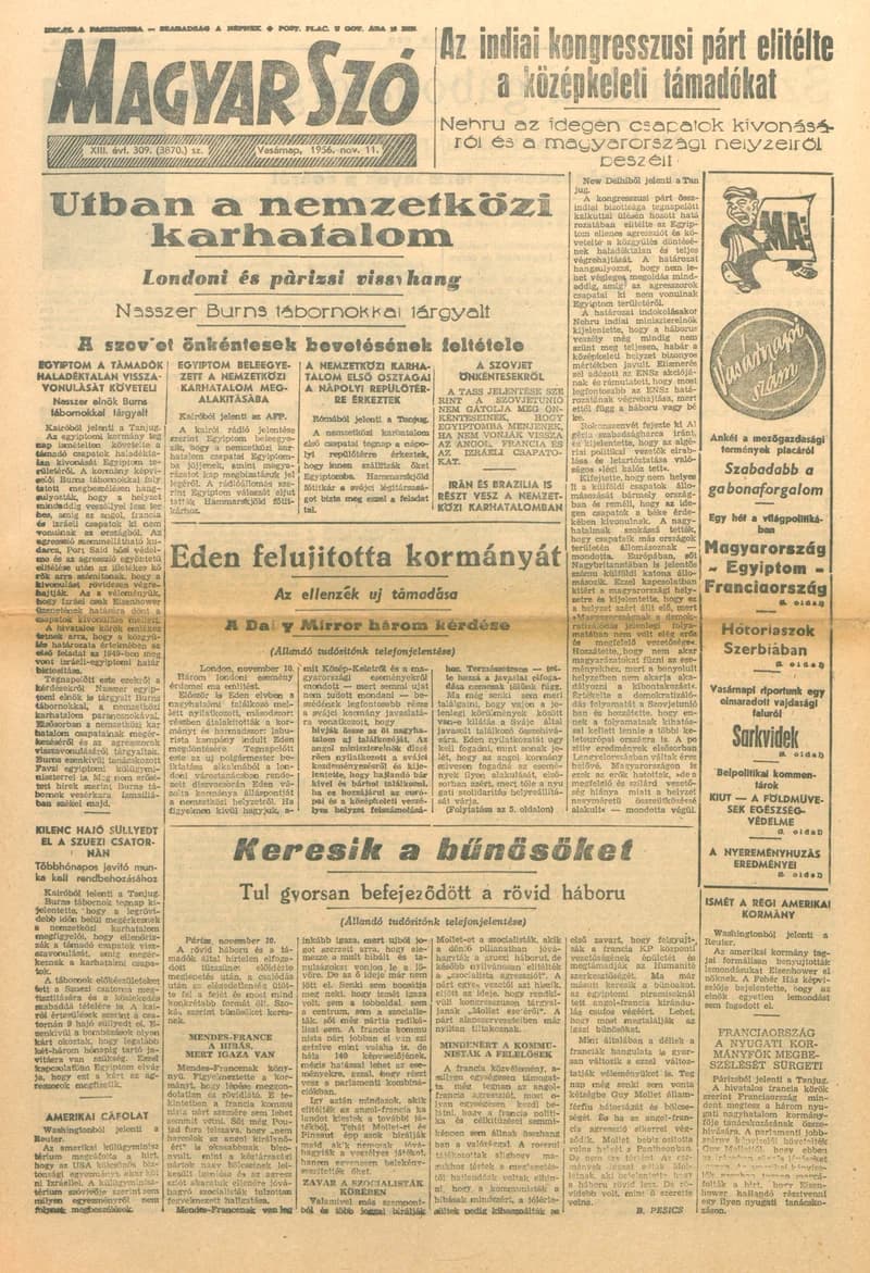 Magyar Szó, 13. évf. 1956. november 11. 309. sz. 1–20. oldal