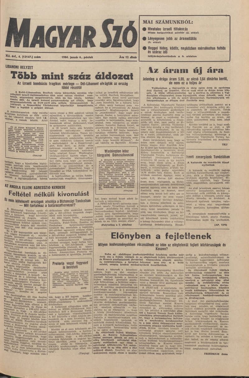 Magyar Szó, 41. évf. 1984. január 6. 4. sz. 1–20. oldal
