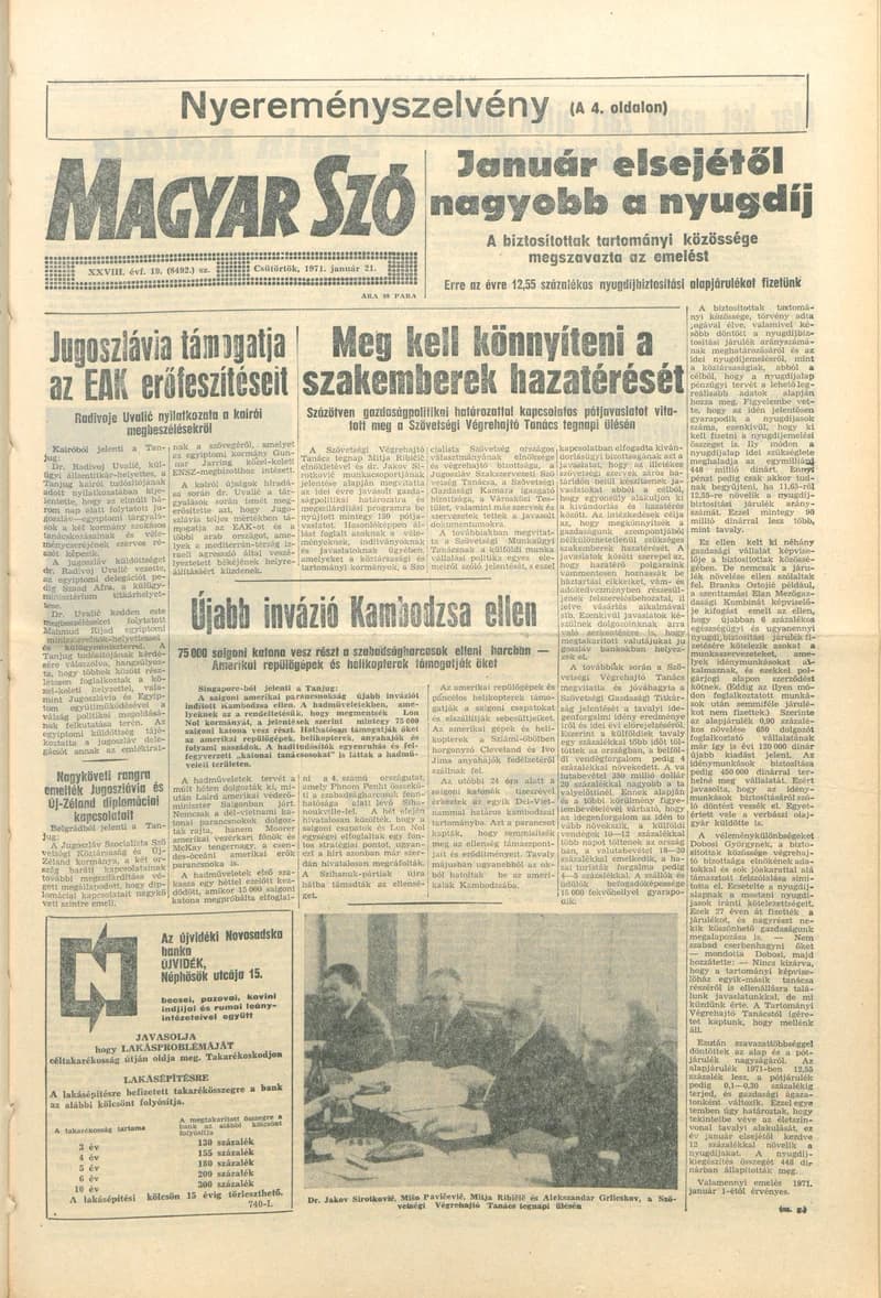 Magyar Szó, 28. évf. 1971. január 21. 19. sz. 1–14. oldal