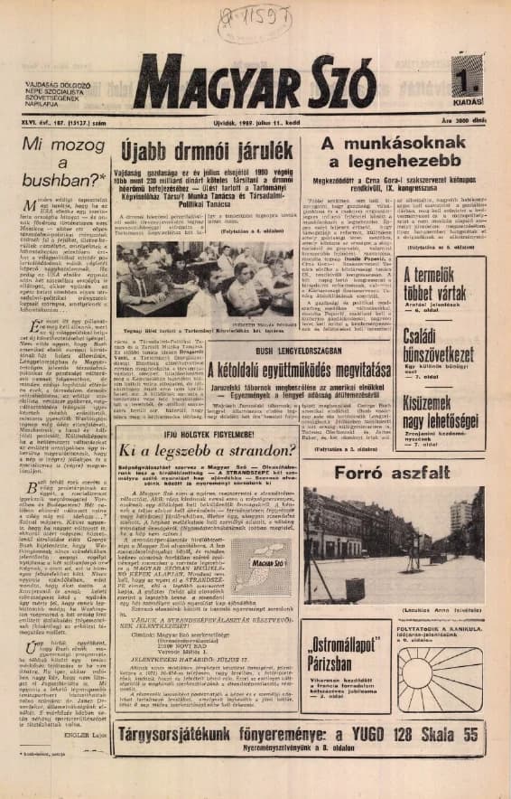 Magyar Szó, 46. évf. 1989. július 11. 187. sz. 1–16. oldal