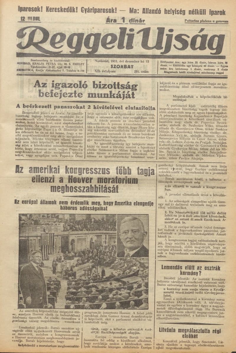 Reggeli Újság, 12. évf. 1931. december 12. 291. sz.