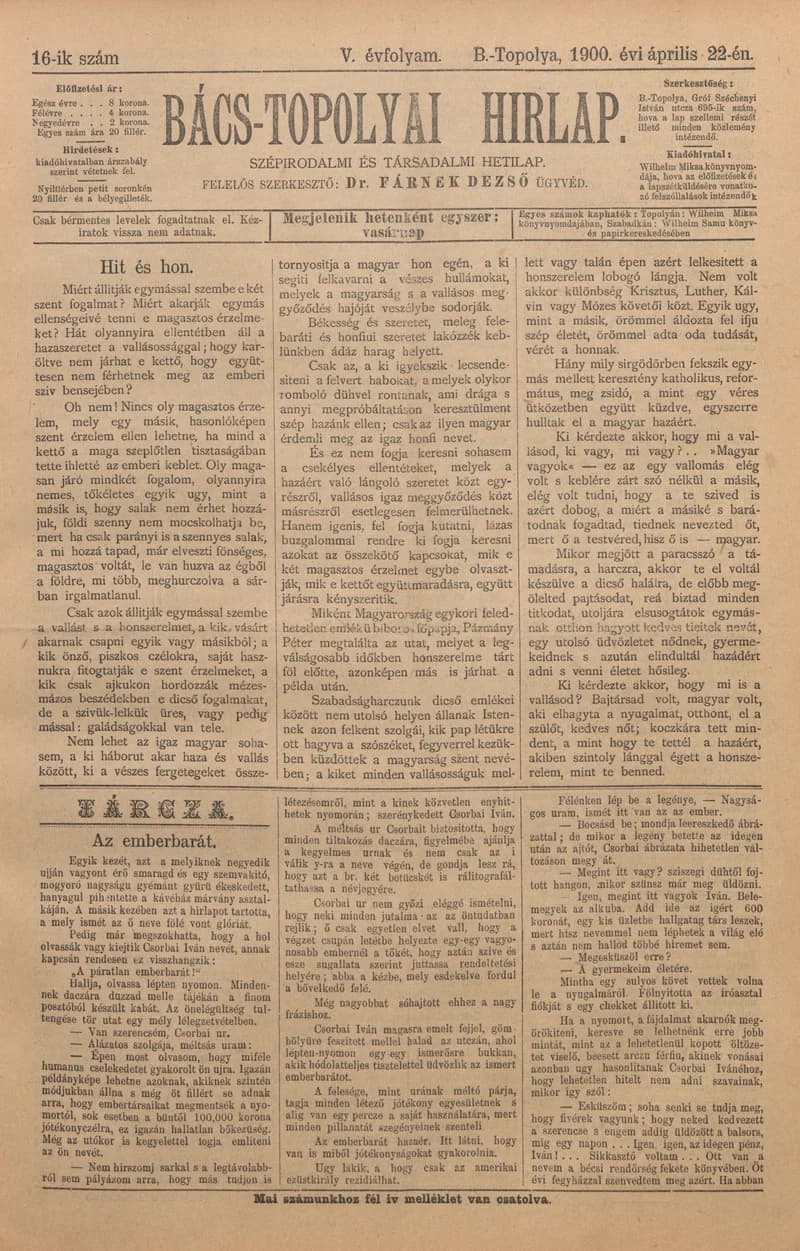 Bács-Topolyai Hirlap, 5. évf. 1900. április 22. 16. sz.