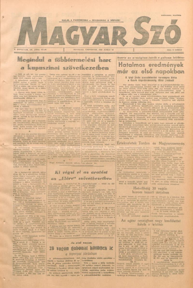 Magyar Szó, 5. évf. 1948. június 10. 137. sz. 1–4. oldal