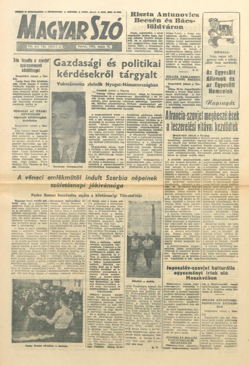 Magyar Szó, 13. évf. 1956. május 18. 134. sz. 1–8. oldal