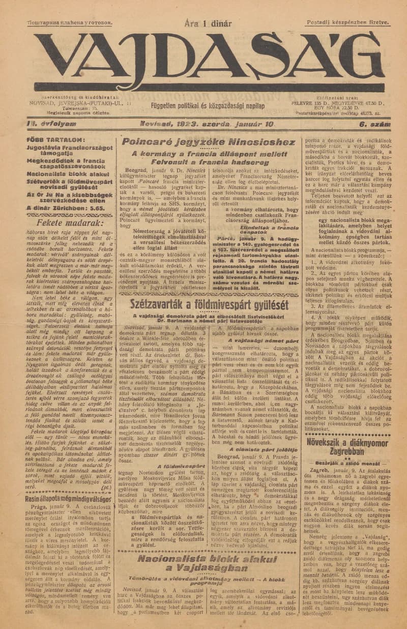 Vajdaság, 3. évf. 1923. január 10. 6. sz.