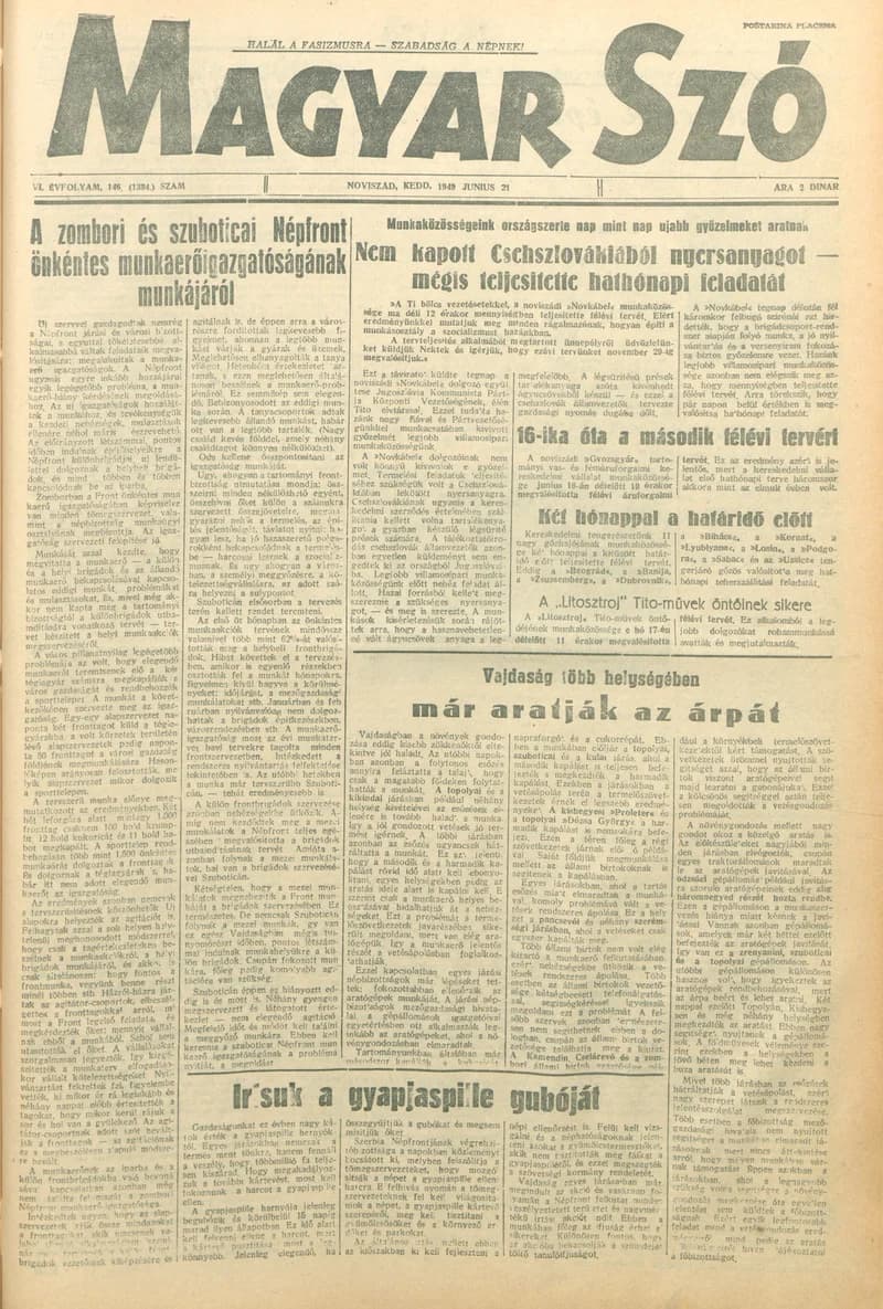 Magyar Szó, 6. évf. 1949. június 21. 146. sz. 1–4. oldal