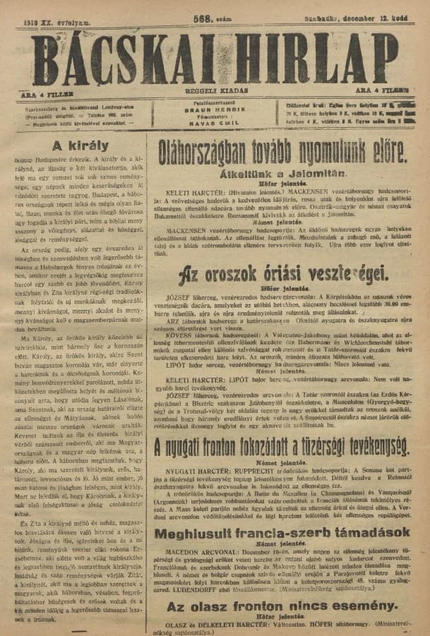 Bácskai Hirlap, 20. évf. 1916. december 12. 568. sz.