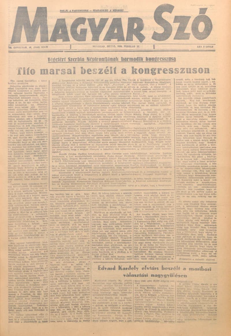 Magyar Szó, 7. évf. 1950. február 27. 49. sz. 1–4. oldal
