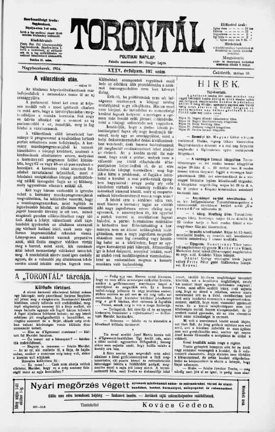Torontál, 35. évf. 1906. május 10. 107. sz.