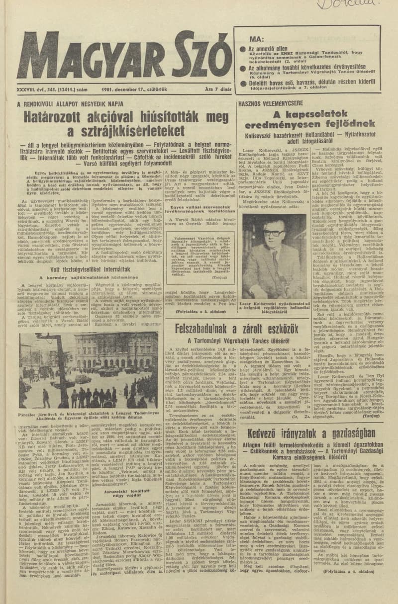 Magyar Szó, 38. évf. 1981. december 17. 345. sz.