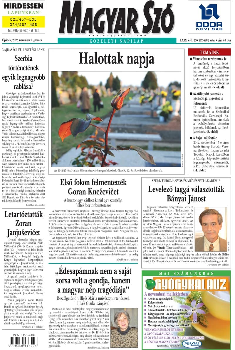 Magyar Szó, 69. évf. 2012. november 2. 256. sz. 1–20. oldal
