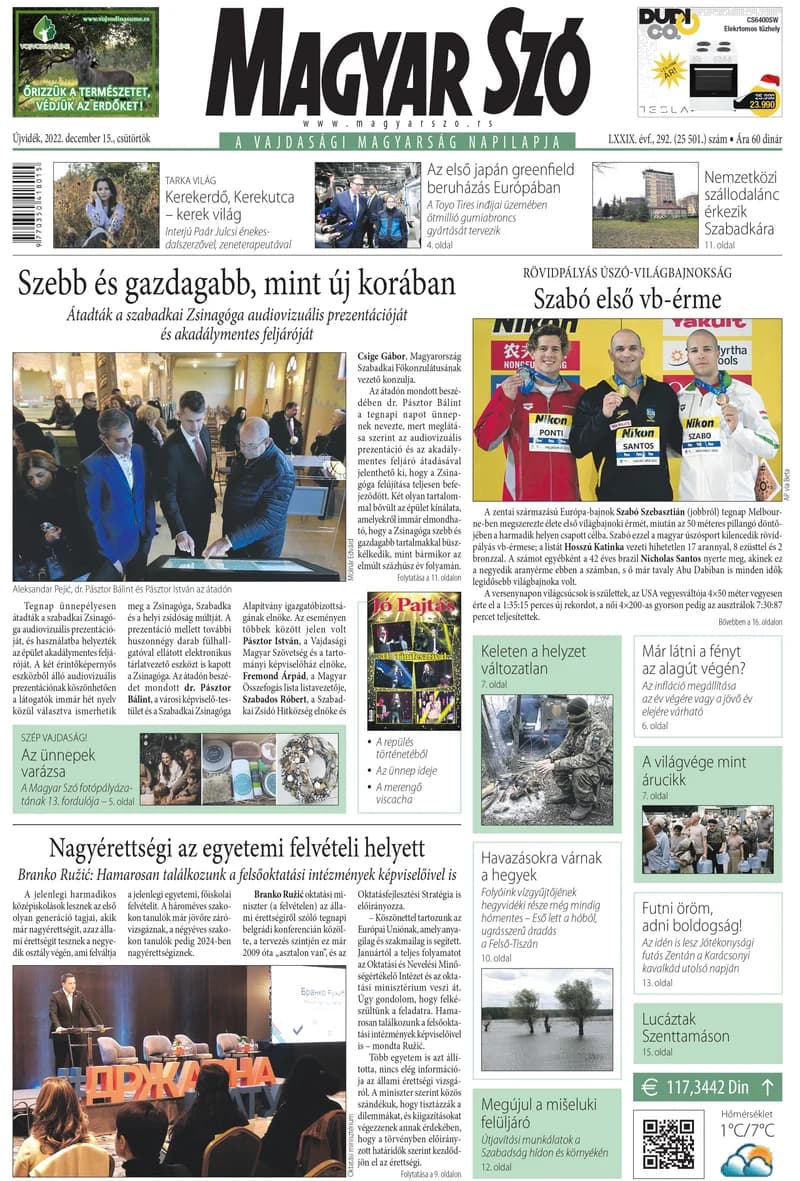 Magyar Szó, 79. évf. 2022. december 15. 292. sz. 1–20. oldal