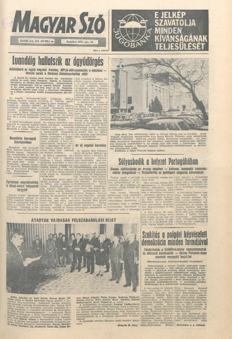Magyar Szó, 32. évf. 1975. november 15. 315. sz.