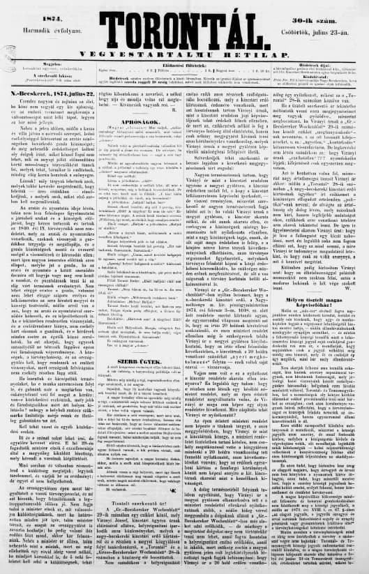 Torontál, 3. évf. 1874. július 23. 30. sz.