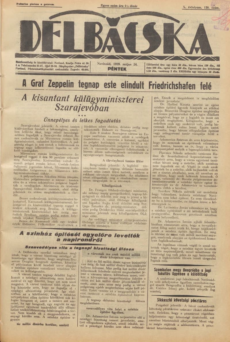 Délbácska, 10. évf. 1929. május 24. 120. sz.