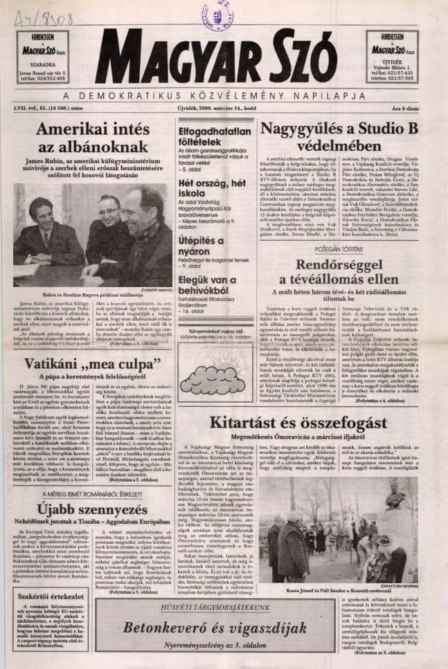 Magyar Szó, 57. évf. 2000. március 14. 61. sz. 1–16. oldal