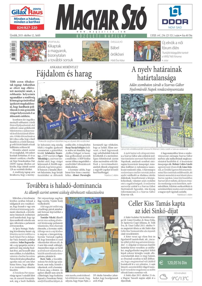 Magyar Szó, 72. évf. 2015. október 12. 236. sz. 1–20. oldal