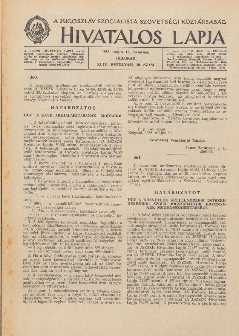 A Jugoszláv Szocialista Szövetségi Köztársaság Hivatalos Lapja, 44. évf. 1988. május 15. 30. sz. 817–820. oldal