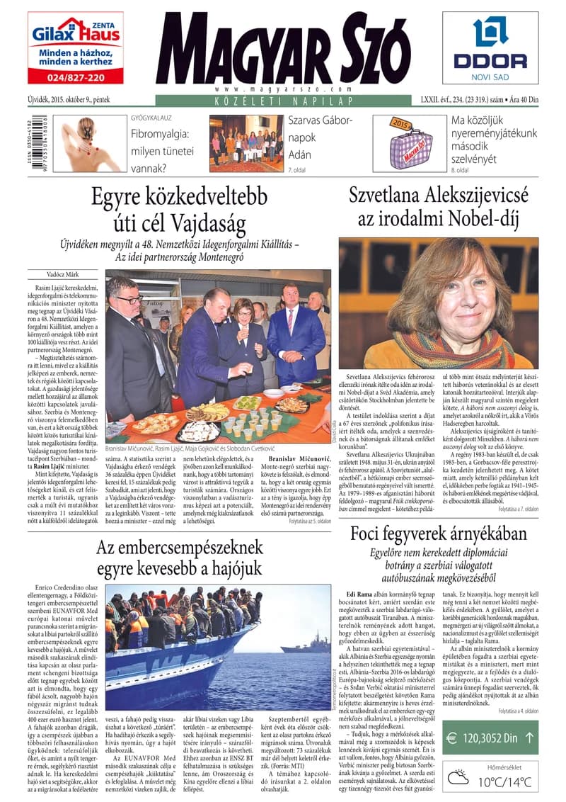 Magyar Szó, 72. évf. 2015. október 9. 234. sz. 1–16. oldal