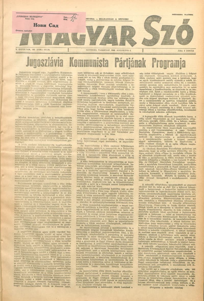 Magyar Szó, 5. évf. 1948. augusztus 8. 189. sz. 1–6. oldal