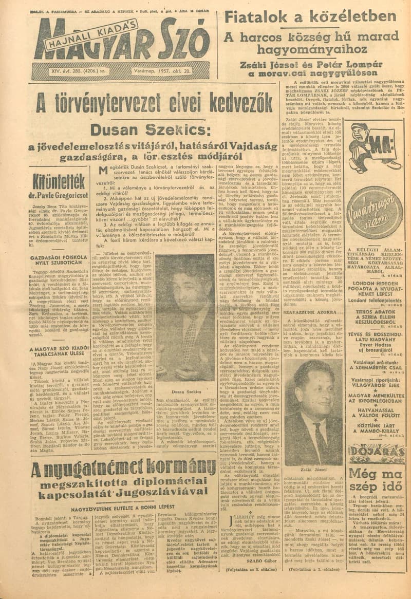 Magyar Szó, 14. évf. 1957. október 20. 288. sz. 1–22. oldal