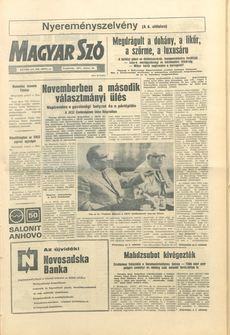 Magyar Szó, 28. évf. 1971. július 29. 206. sz. 1–16. oldal