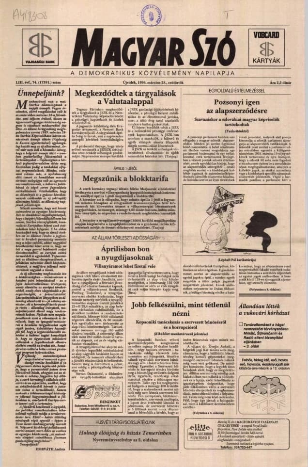 Magyar Szó, 53. évf. 1996. március 28. 74. sz. 1–16. oldal