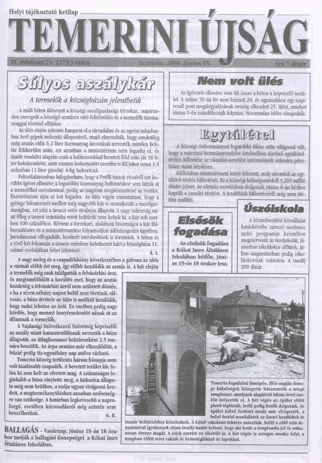 Temerini Újság, 6. évf. 2000. június 15. 24. sz.