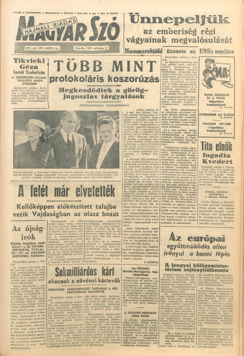 Magyar Szó, 14. évf. 1957. október 23. 291. sz. 1–16. oldal