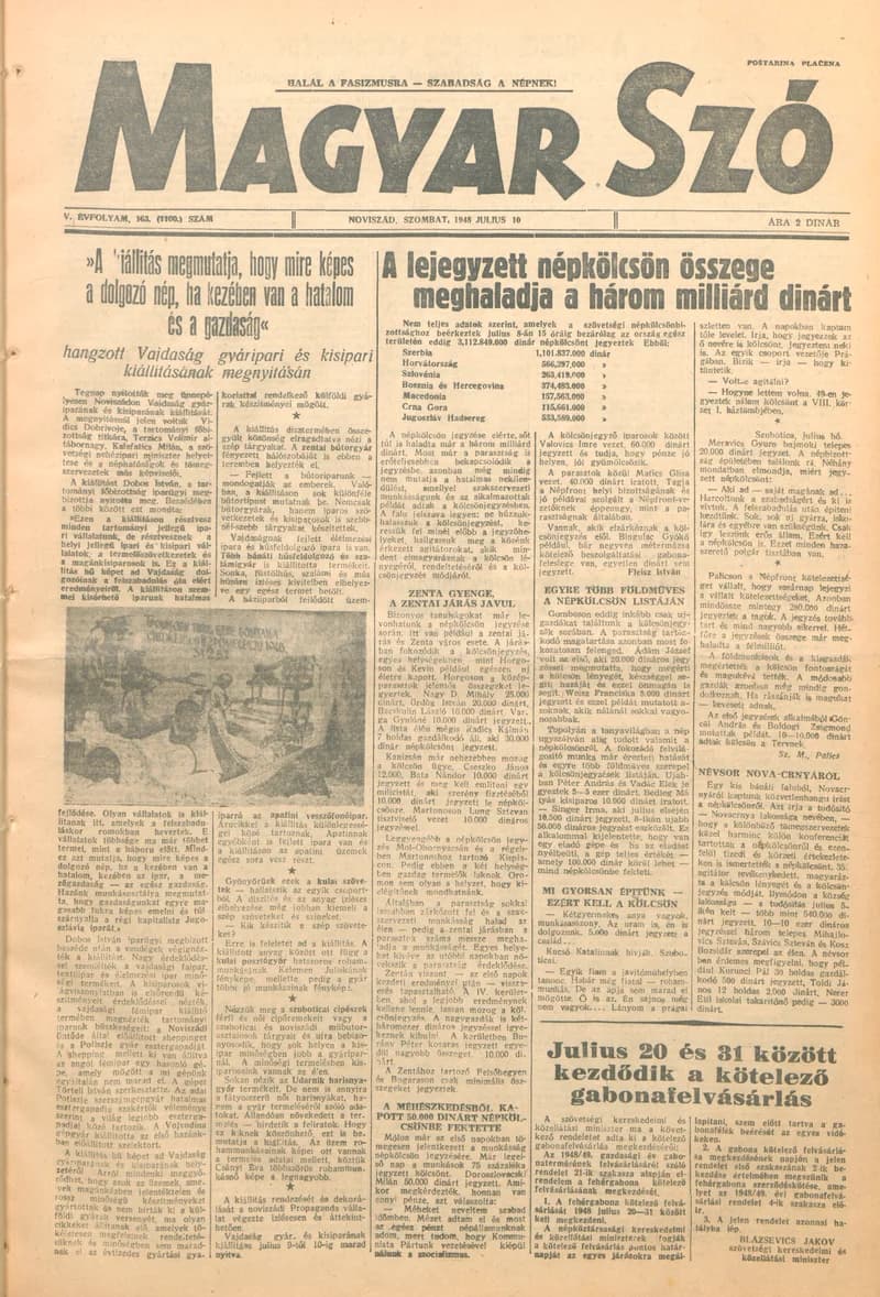 Magyar Szó, 5. évf. 1948. július 10. 163. sz. 1–4. oldal