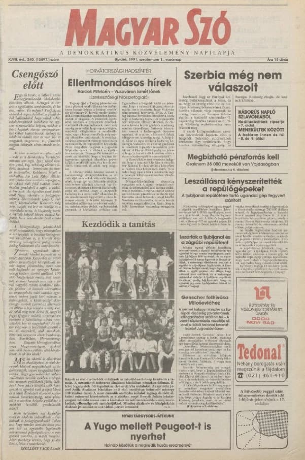 Magyar Szó, 48. évf. 1991. szeptember 1. 240. sz. 1–28. oldal