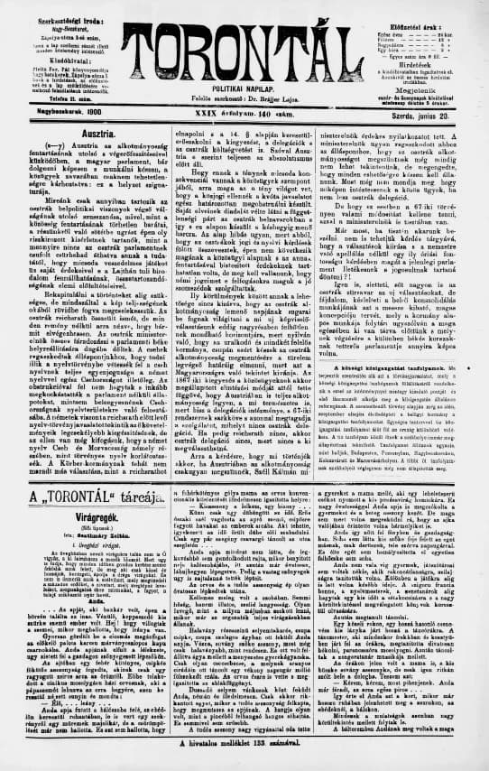 Torontál, 29. évf. 1900. június 20. 140. sz.