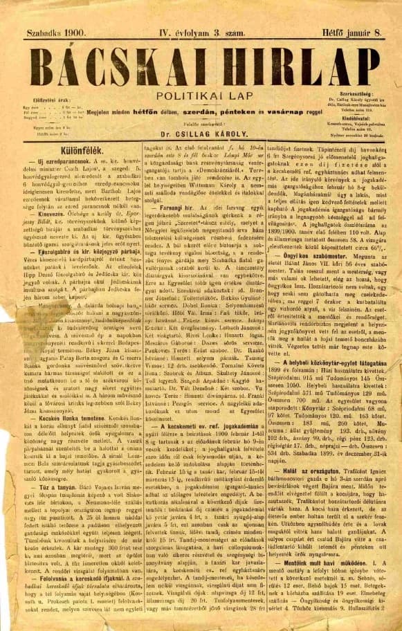 Bácskai Hirlap, 4. évf. 1900. január 6. 3. sz.