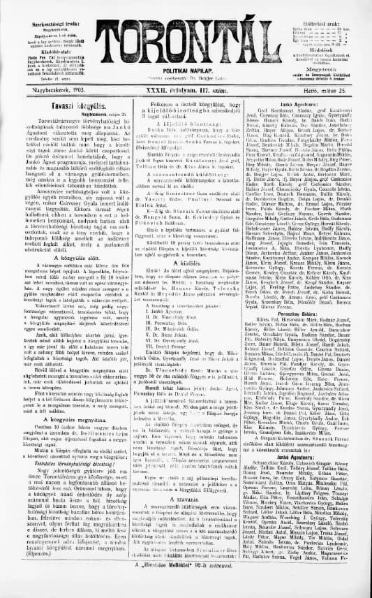 Torontál, 32. évf. 1903. május 25. 117. sz.