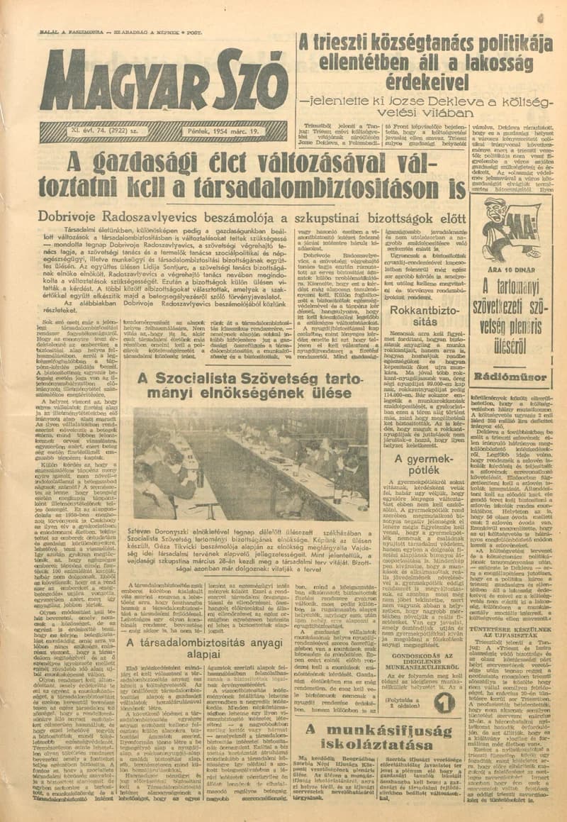Magyar Szó, 11. évf. 1954. március 19. 74. sz. 1–10. oldal