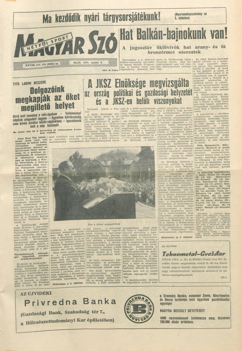 Magyar Szó, 28. évf. 1971. május 3. 119. sz. 1–16. oldal