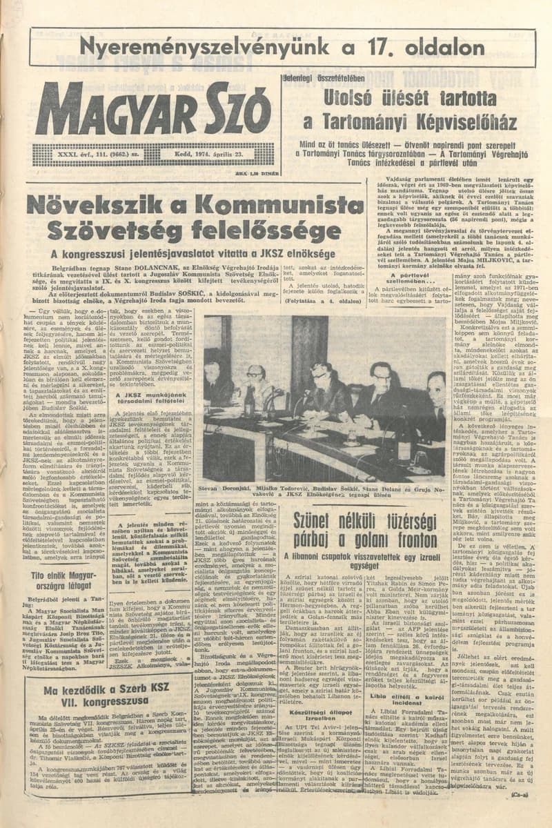 Magyar Szó, 31. évf. 1974. április 23. 111. sz. 1–20. oldal