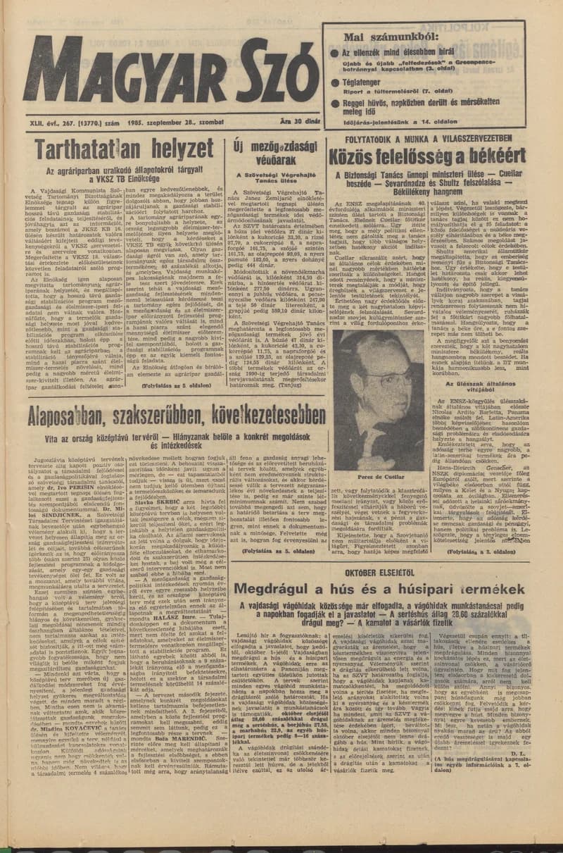 Magyar Szó, 42. évf. 1985. szeptember 28. 267. sz. 1–28. oldal
