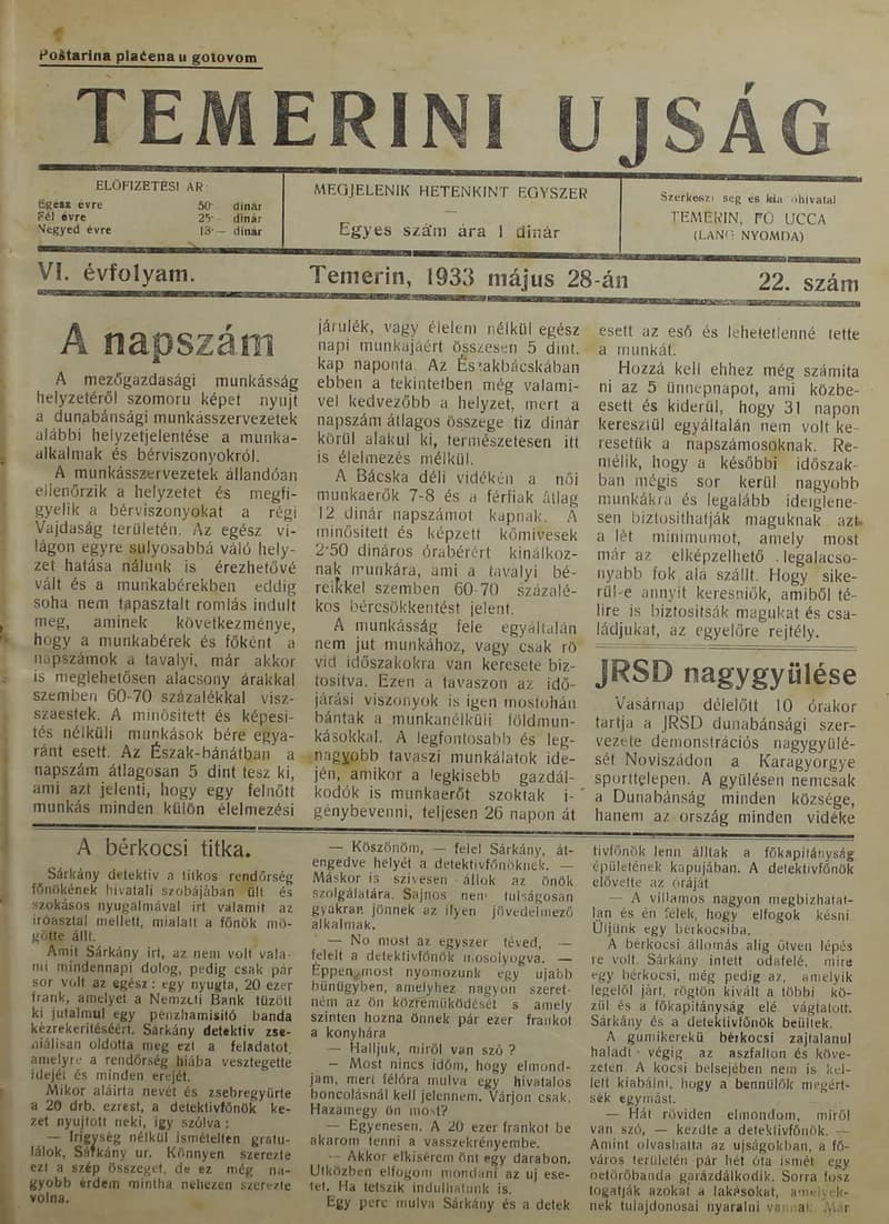 Temerini Újság 1928-1944, 6. évf. 1933. május 28. 22. sz.