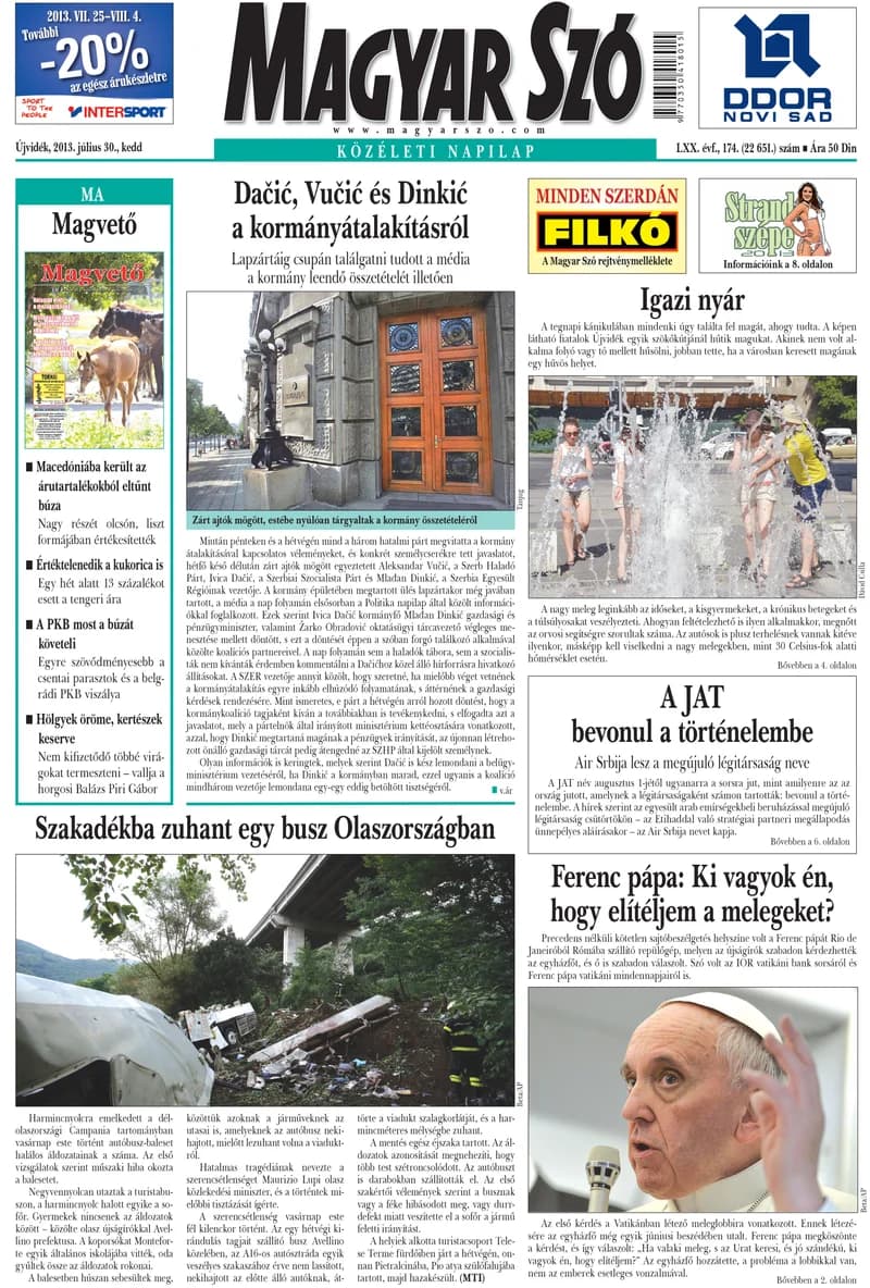 Magyar Szó, 70. évf. 2013. július 30. 174. sz. 1–20. oldal