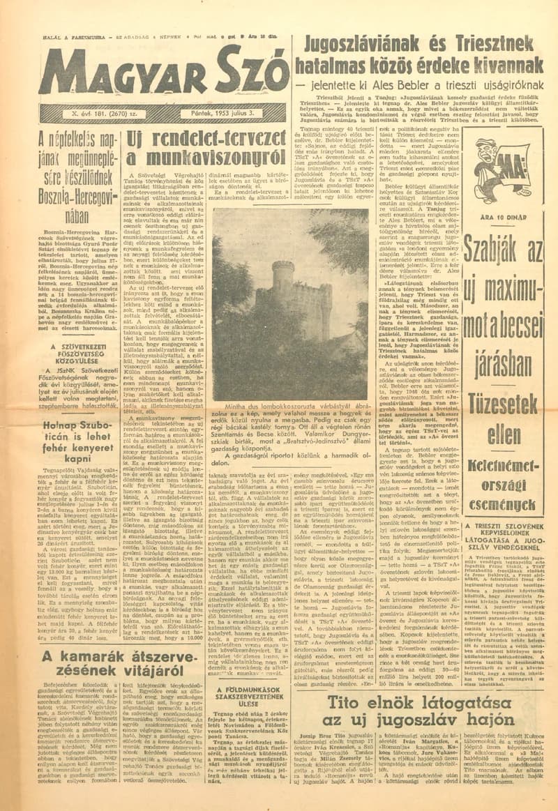Magyar Szó, 10. évf. 1953. július 3. 181. sz. 1–8. oldal