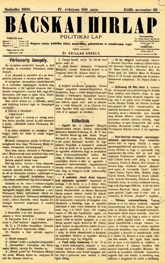 Bácskai Hirlap, 4. évf. 1900. november 26. 180. sz.