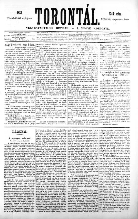 Torontál, 12. évf. 1883. augusztus 9. 32. sz.