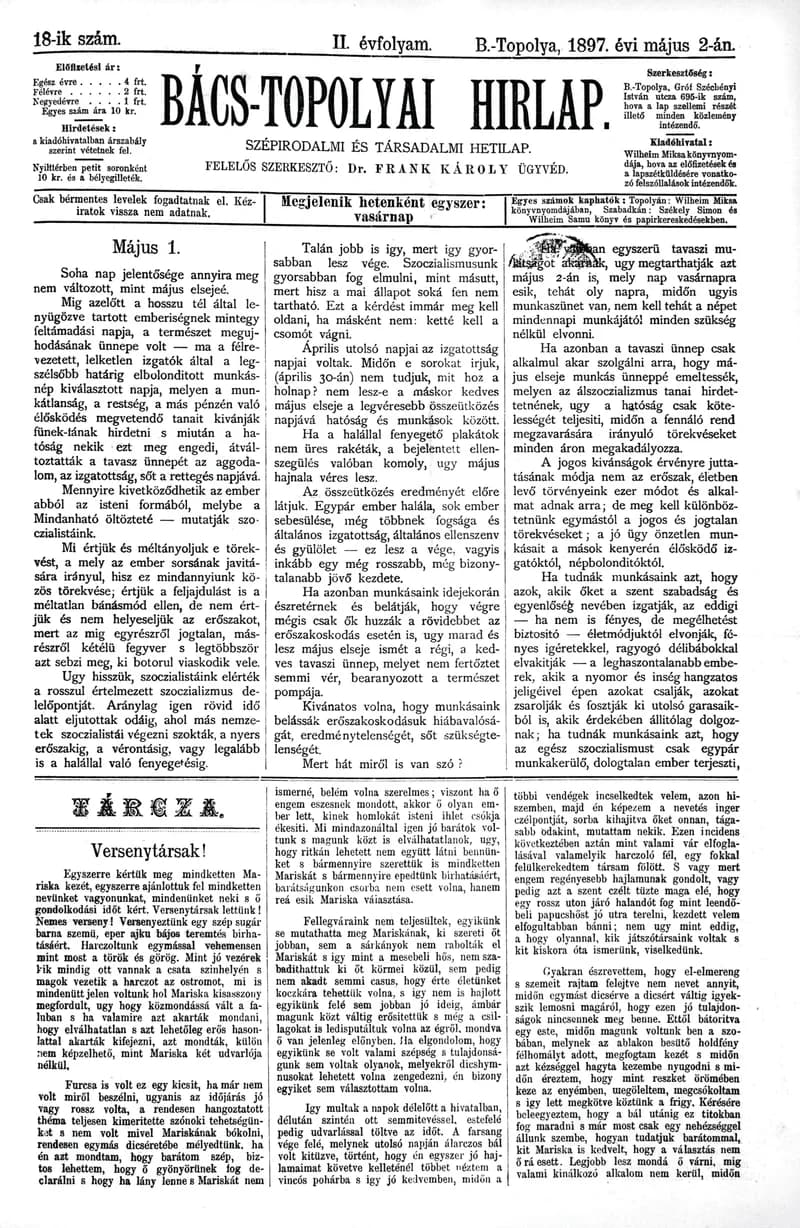Bács-Topolyai Hirlap, 2. évf. 1897. május 2. 18. sz.