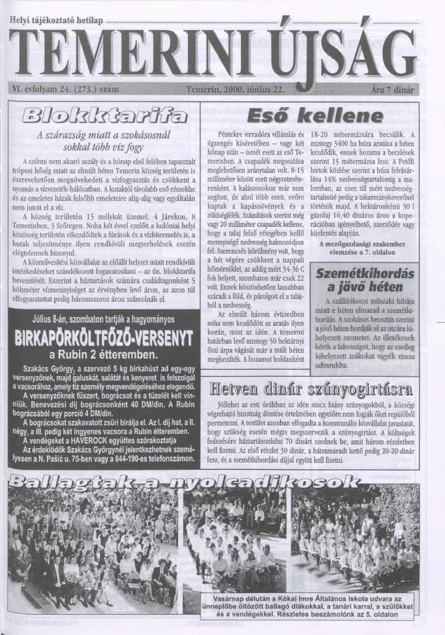 Temerini Újság, 6. évf. 2000. június 22. 25. sz.